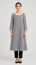 Black & White Floral Striped Straight Kurta for Women | Ethnic Wear