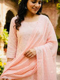 Peach Pink Mal Cotton Suit Set with Matching Dupatta