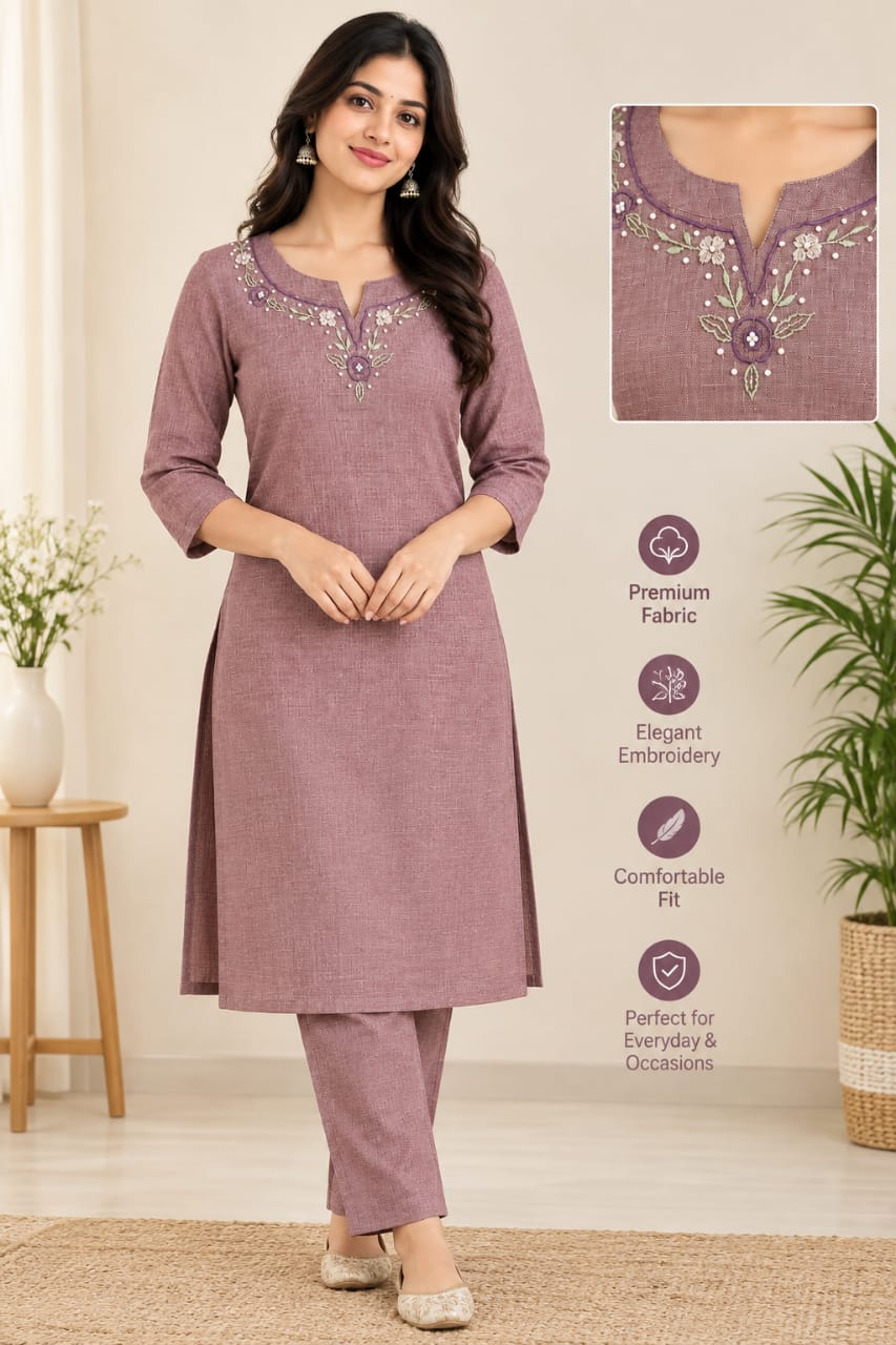 Semi Linen Cotton Salwar Set.Top, Pant and Duppatta Onion Pink