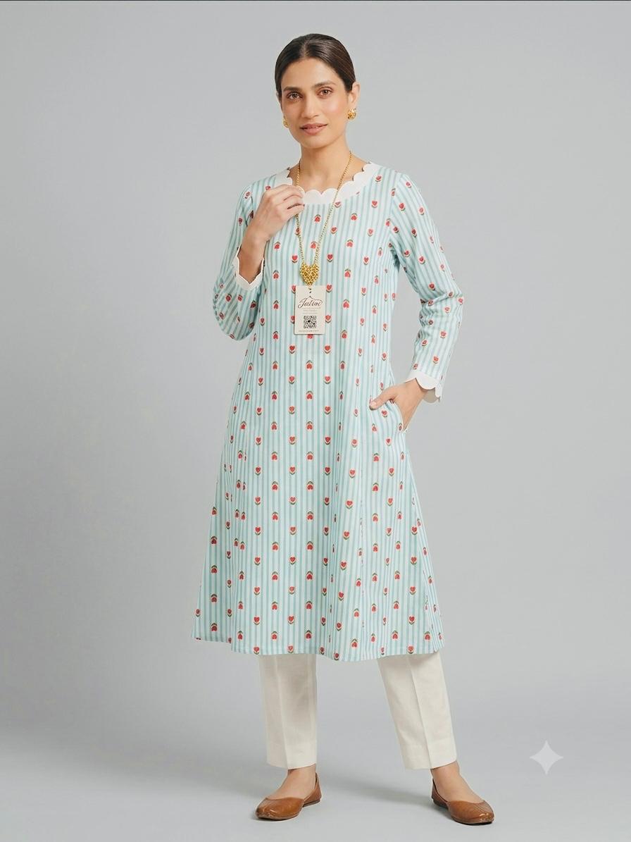 Blush Pink Floral Printed Straight Kurta for Women | Elegant Ethnic Wear